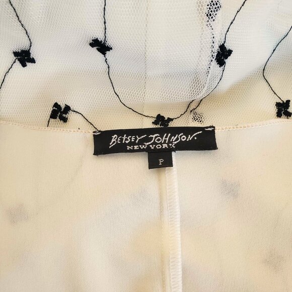 Vintage Betsey Johnson New York 90s Embroidered White Mesh Lace Slip Dress S - Picture 11 of 12